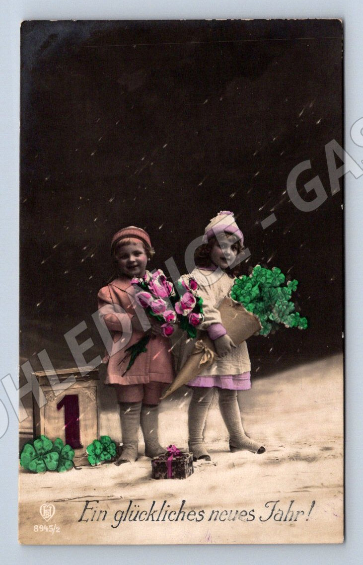 Postcard New Year's children colored Czechoslovakia until 1950 (ST3481)