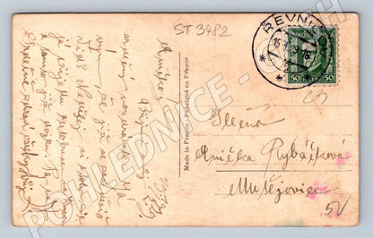 Postcard girl in folk costume with instrument – ​​colored (ST3482)