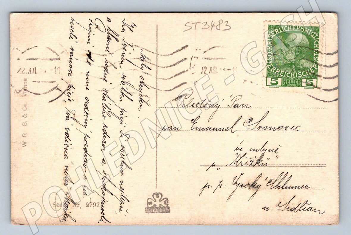 Postcard girl with a gift – Art Nouveau 1911 Rak-Uh (ST3483)