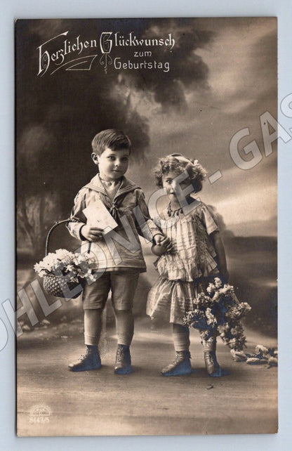 Postcard 1916 children birthday Austria Hungary small format (ST3484)