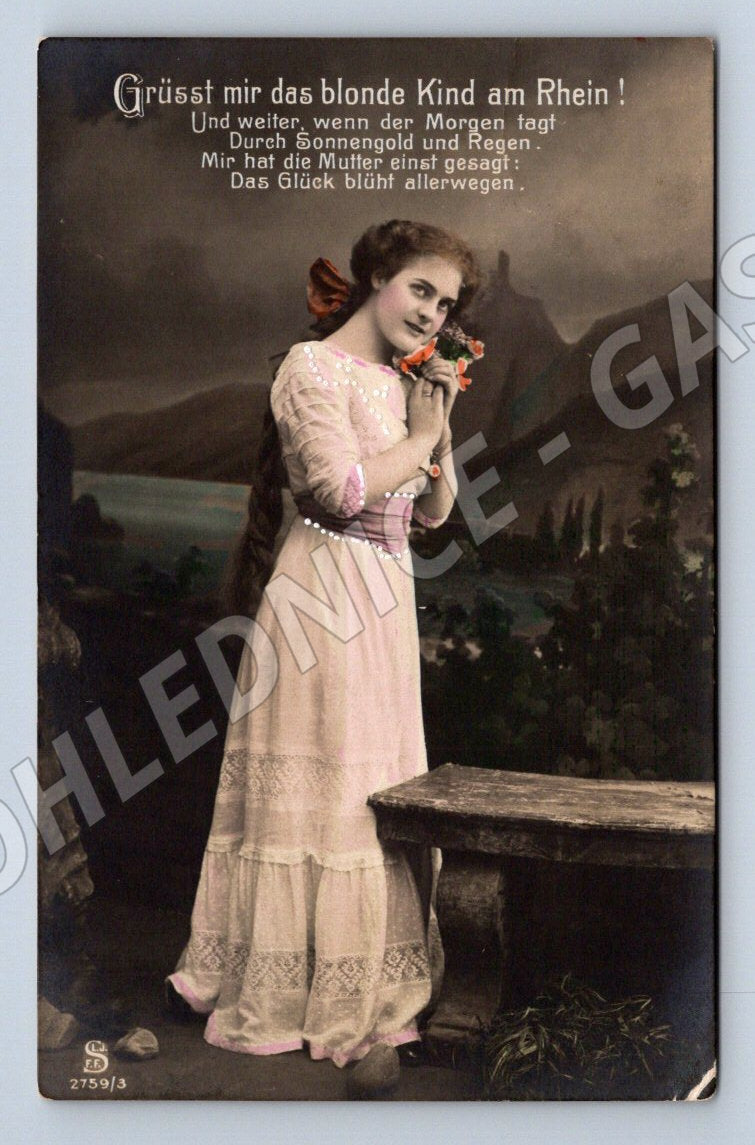 Austrian postcard grüßt mir das blonde kind am rhein used (ST3490)