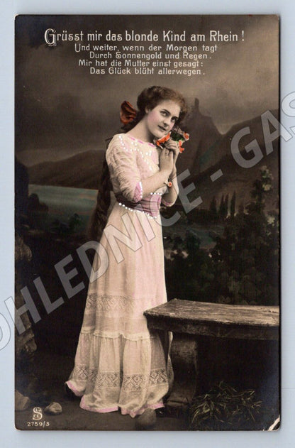 Austrian postcard grüßt mir das blonde kind am rhein used (ST3490)