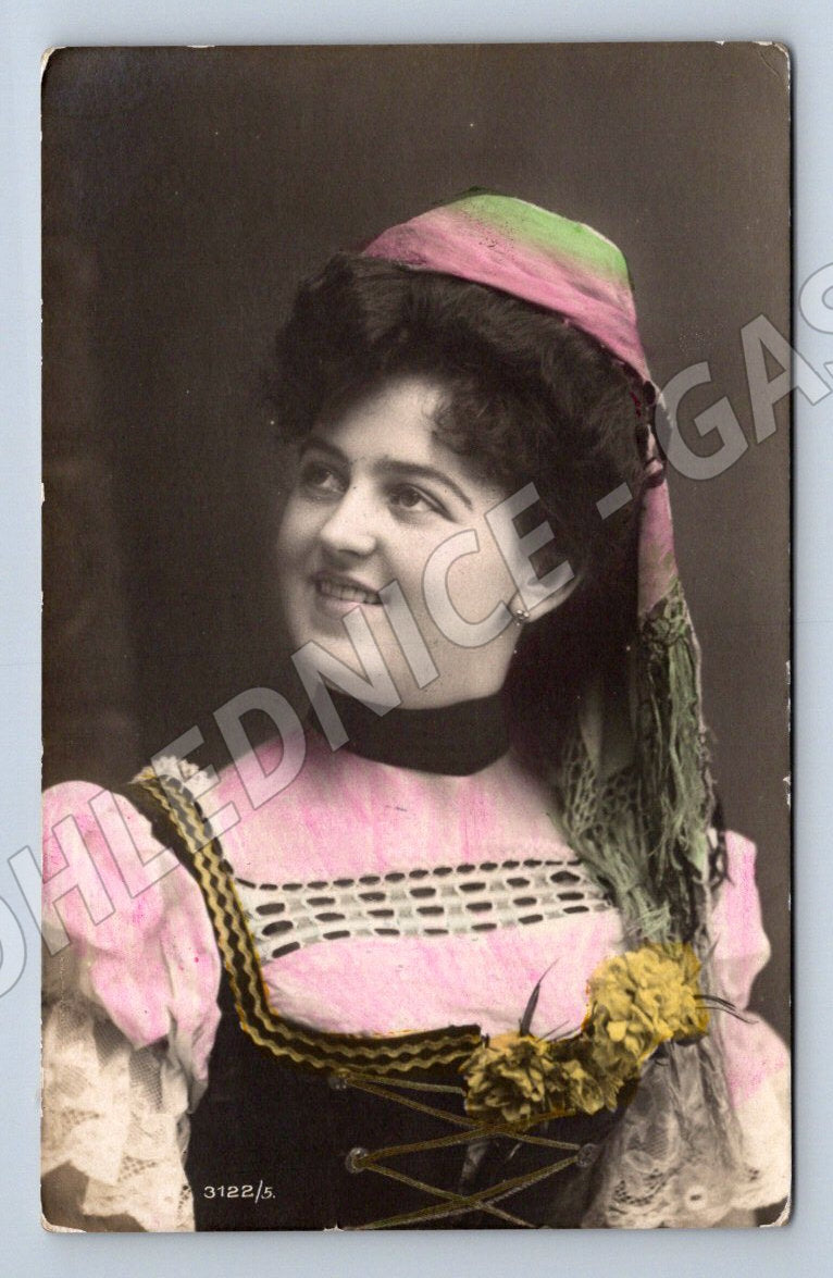 Postcard woman in traditional costume colored circa 1900 Austria-Hungary (ST3513)