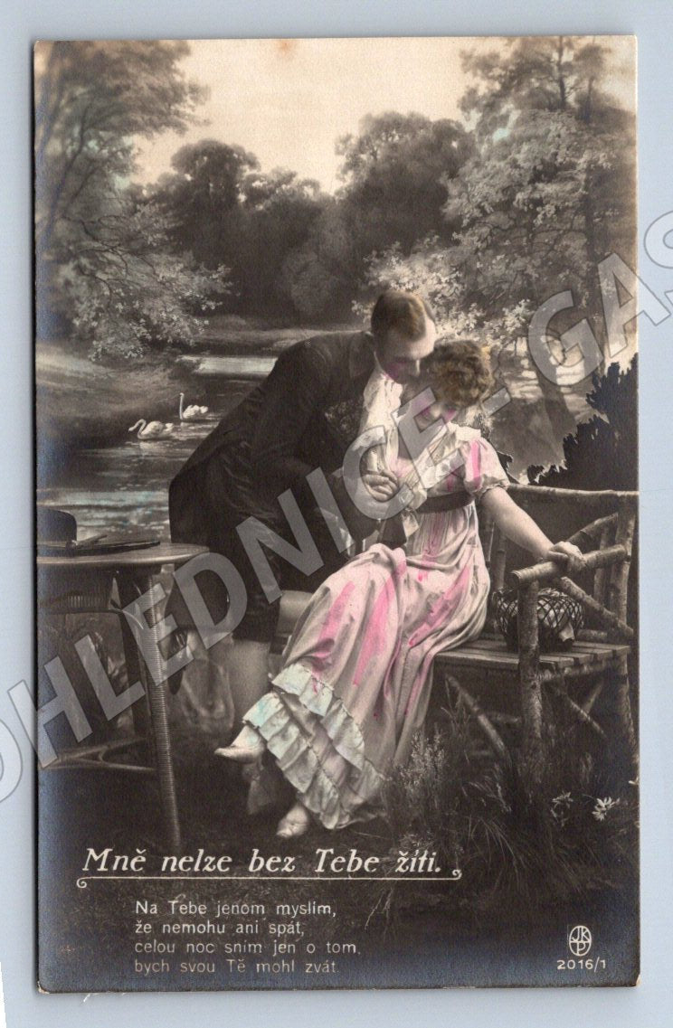 Postcard Czech colored romantic motif small format (ST3514)