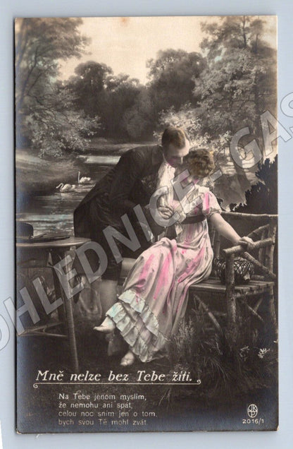 Postcard Czech colored romantic motif small format (ST3514)