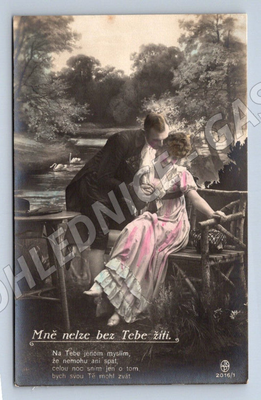 Postcard Czech colored romantic motif small format (ST3514)