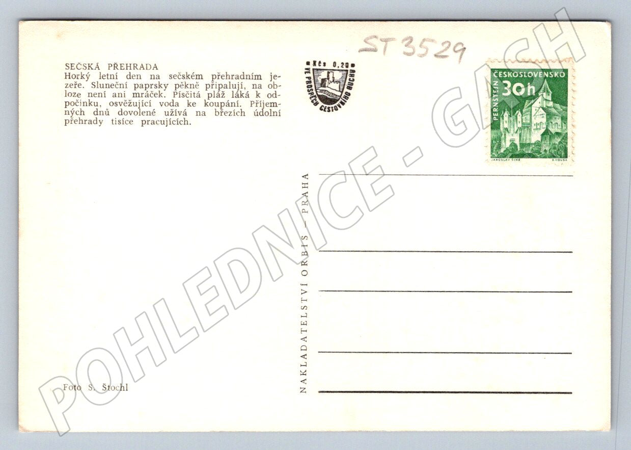 Postcard Seč Dam sailboats and swimming with Stochl (ST3529)