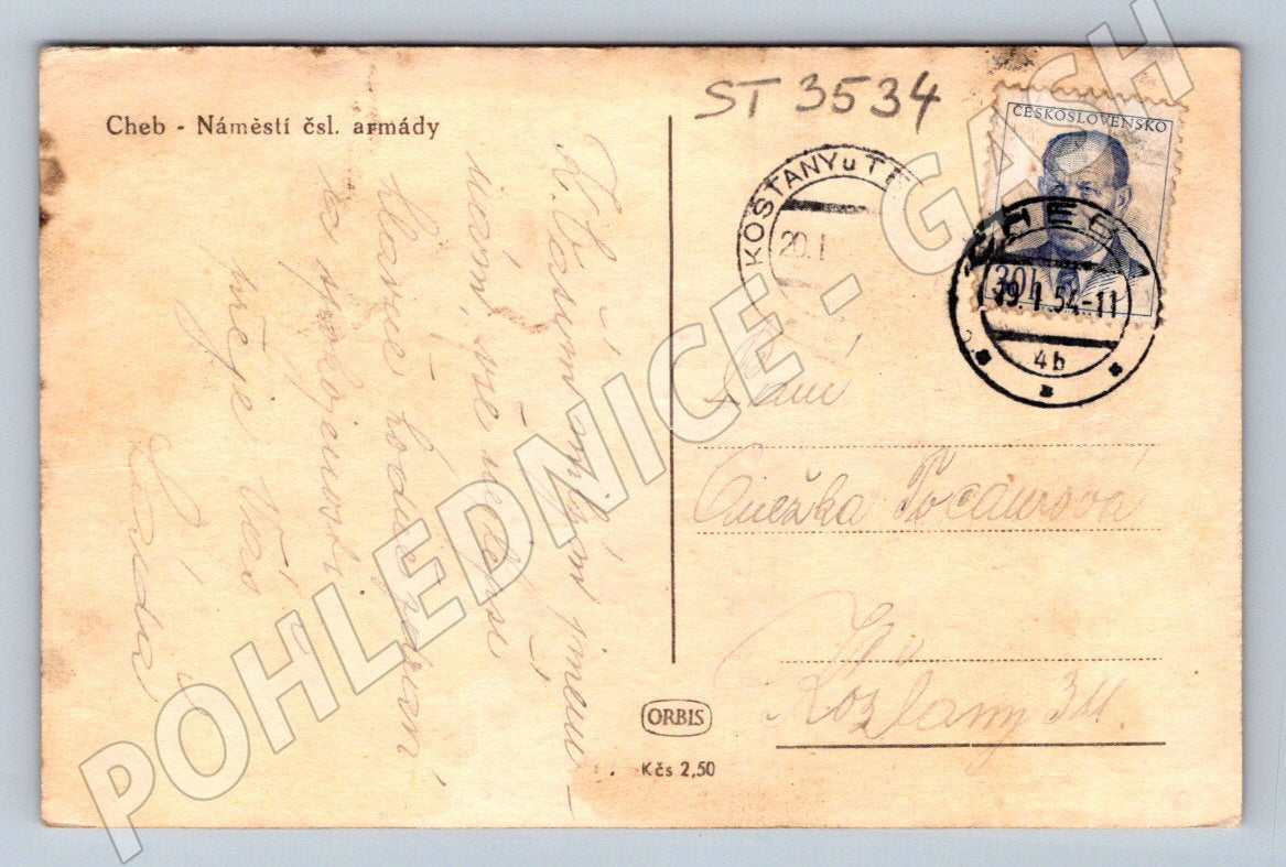 Postcard Cheb to us Czechoslovak army 1939 orbis (ST3534)