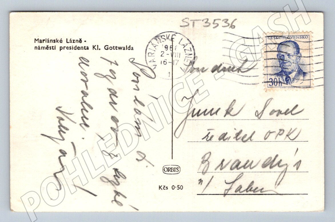 Postcard from Marian Spa, President of the National Library of Lithuania, Gottwald, MF (ST3536)