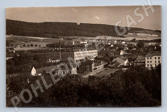 Postcard old panorama of a Czech city until 1950 used (ST3550)