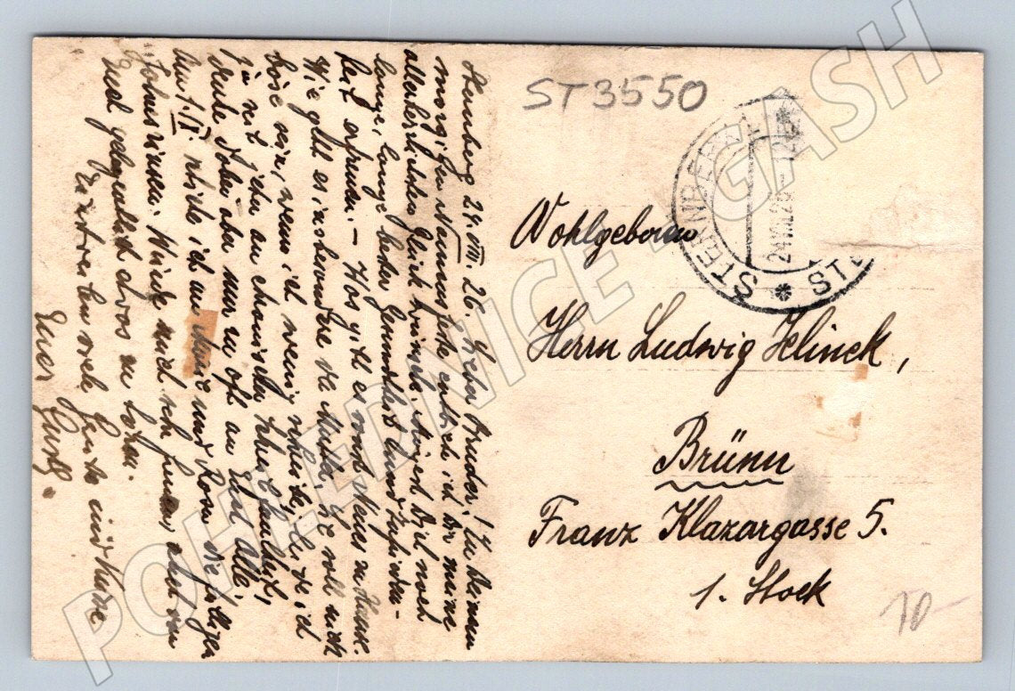 Postcard old panorama of a Czech city until 1950 used (ST3550)