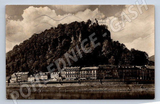 Postcard Děčín Elbe embankment with shepherd's wall circa 1944 (ST3556)