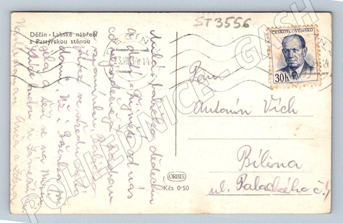 Postcard Děčín Elbe embankment with shepherd's wall circa 1944 (ST3556)