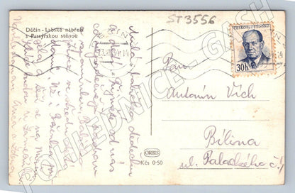 Postcard Děčín Elbe embankment with shepherd's wall circa 1944 (ST3556)