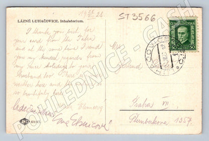 Postcard Luhačovice Spa Inhalatorium 1928 mf (ST3566)