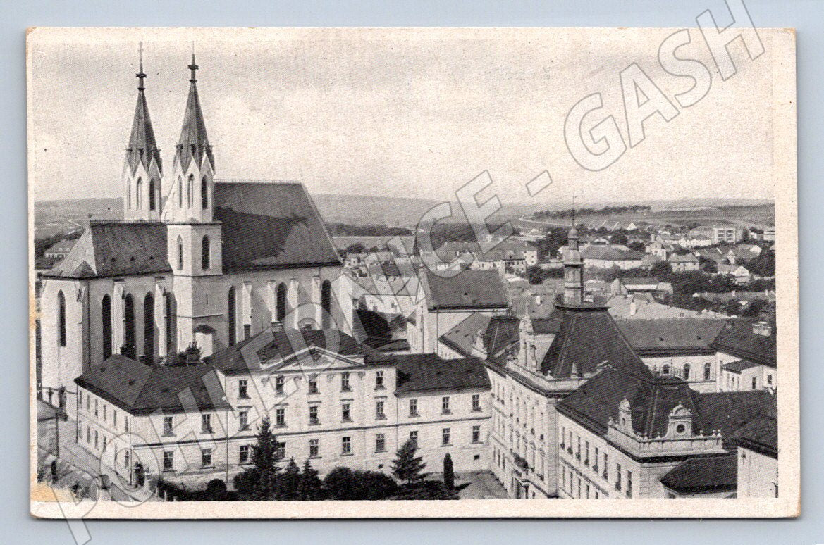 Postcard Kroměříž historical church of St. Moritz and chateau b/w (ST3584)