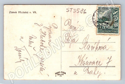 Postcard Hluboká Castle above Vltava Czechoslovakia 1948 by post (ST3586)