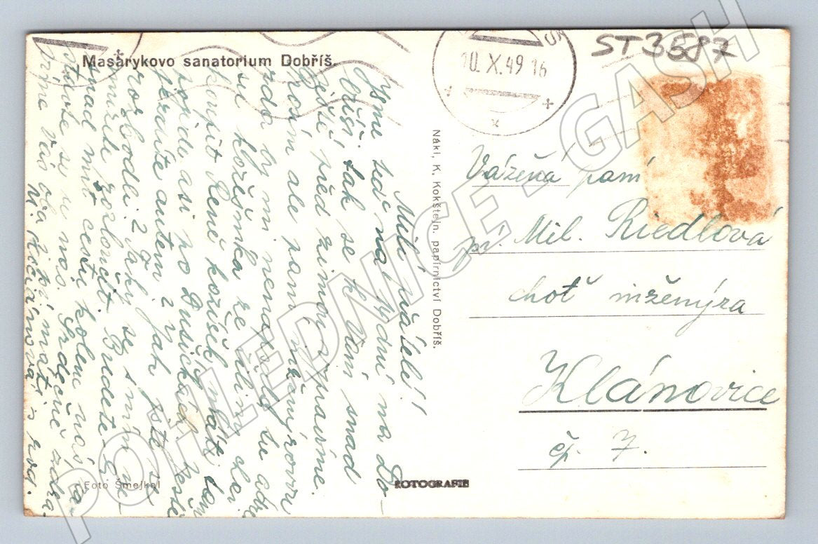 Postcard Masaryk's Sanatorium Dobriš Hist until 1950 (ST3587)