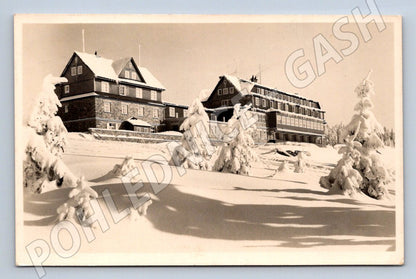 Postcard Krkonoše mountain hotel black winter post 1948 (ST3588)