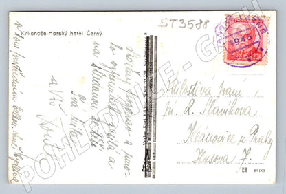 Postcard Krkonoše mountain hotel black winter post 1948 (ST3588)