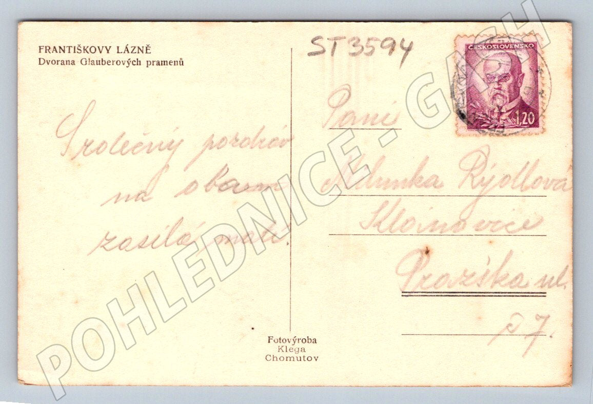 Postcard Frantiskovy Láz, Hall of Glauber Springs, Old (ST3594)