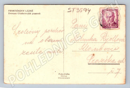 Postcard Frantiskovy Láz, Hall of Glauber Springs, Old (ST3594)