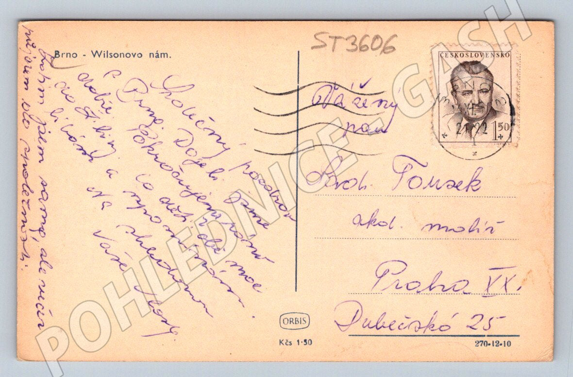 Postcard Brno Wilsonovo with tram from the old post office (ST3606)