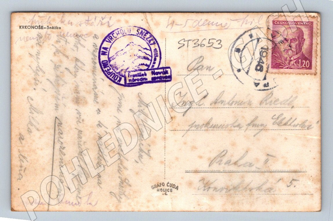 Postcard Krkonoše Sněžka historical (ST3653)