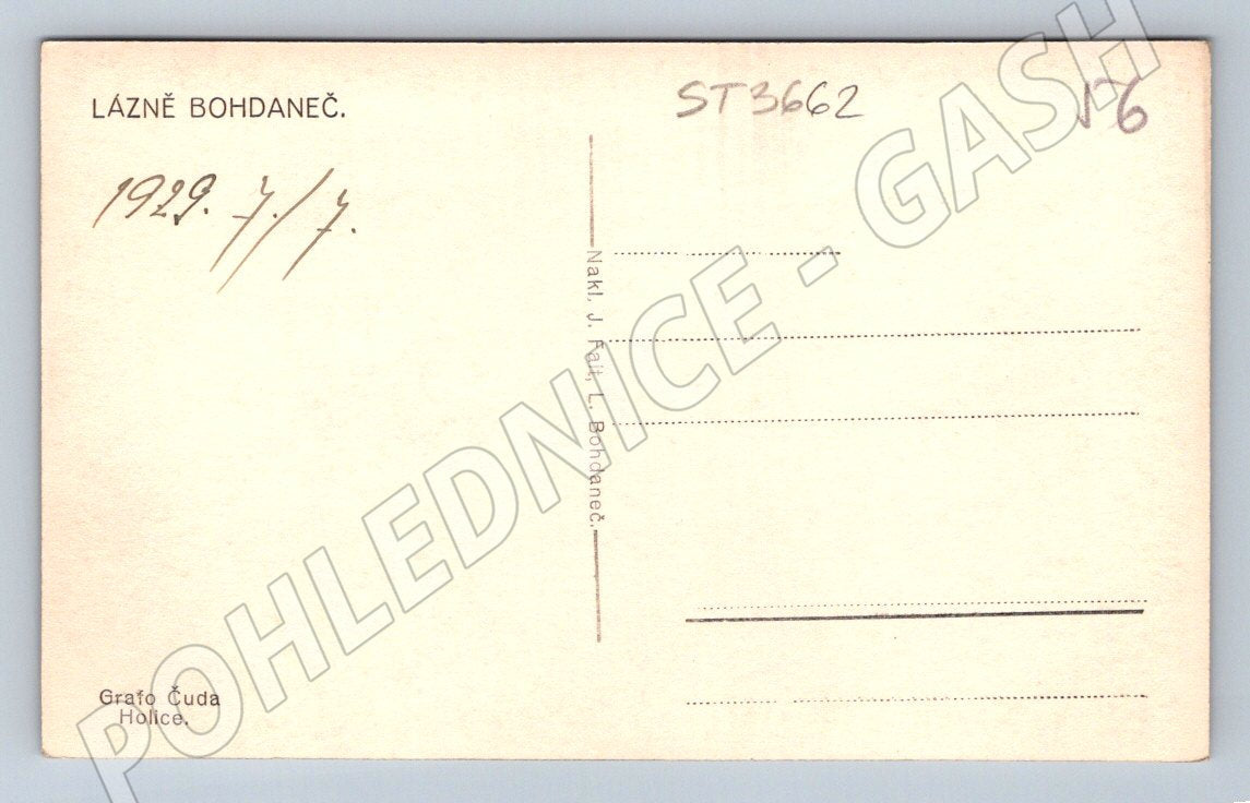 Postcard Lázně Bohdaneč 1929 (ST3662)