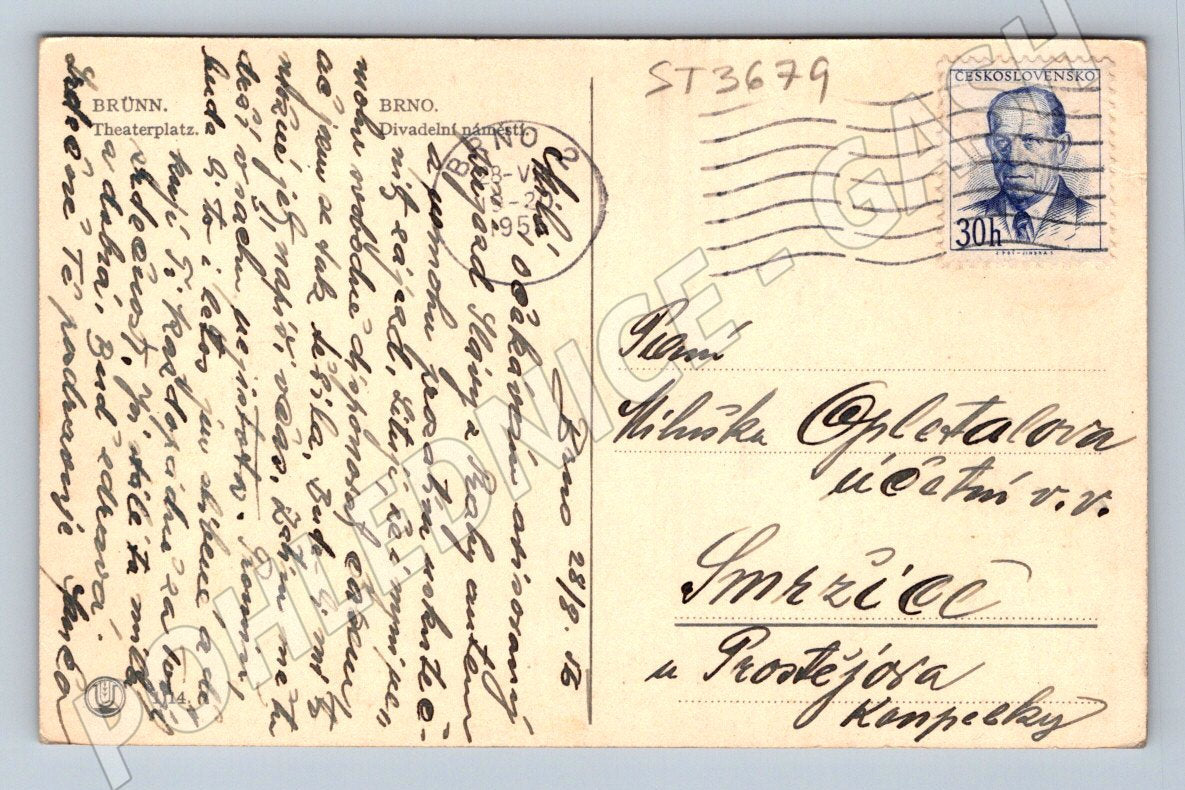 Postcard Brno Theatre Square colored (ST3679)