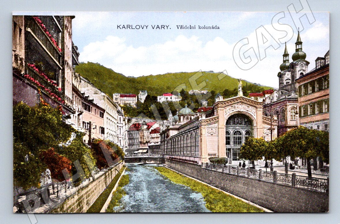 Postcard Karlovy Vary Hot Spring Colonnade colored (ST3702)