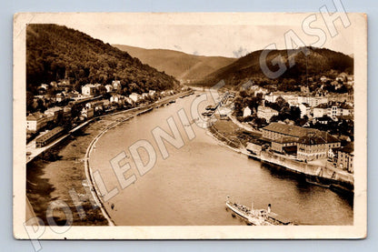 Postcard Děčín port Elbe shipping 1951 (ST3777)
