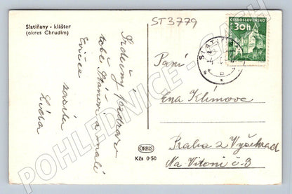 Postcard Slatiňany monastery Chrudim district Orbis (ST3779)