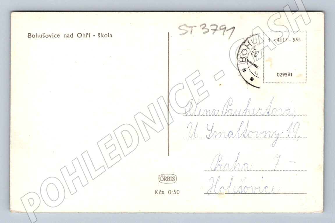Postcard Bohušovice nad Ohří school (ST3791)