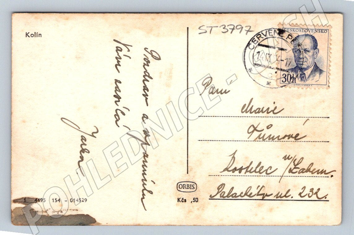 Postcard Kolín square, postmark 1947 (ST3797)