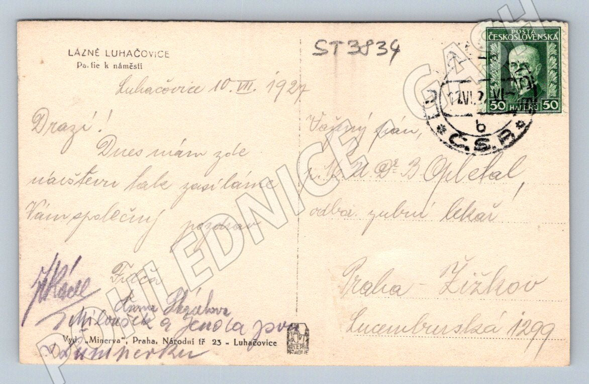 Postcard Luhačovice Square 1929 (ST3834)