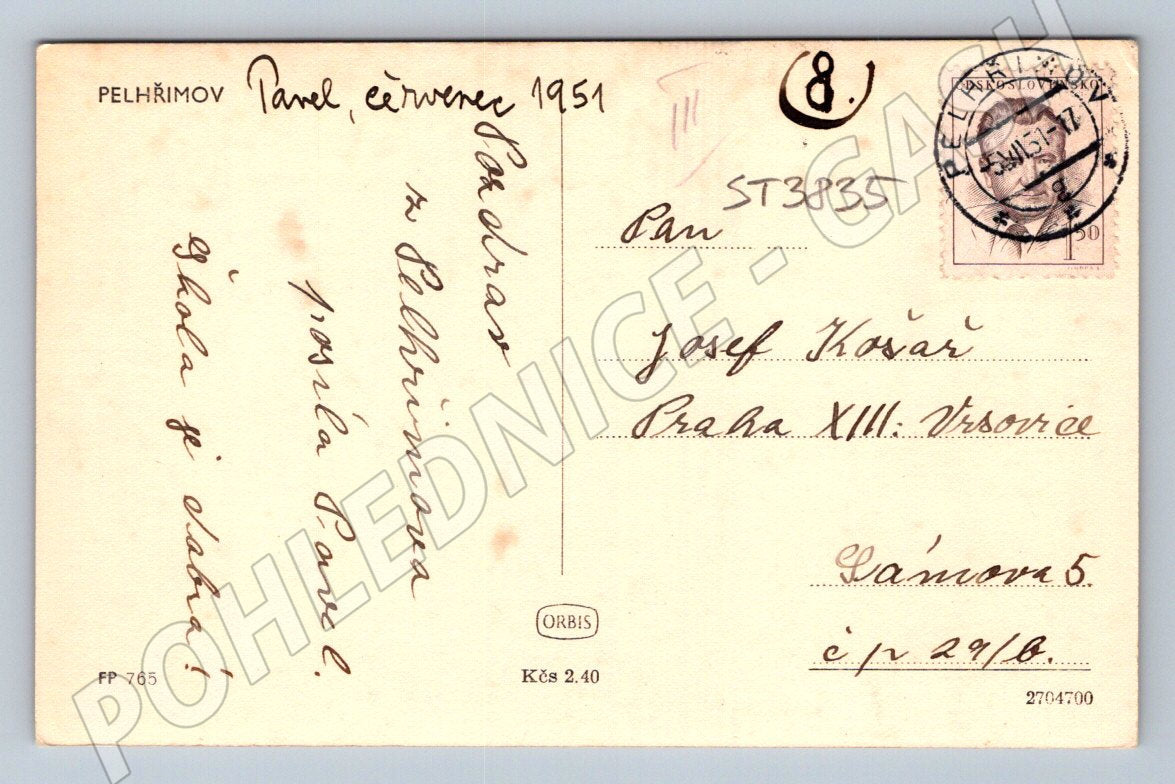 Postcard Pelhřimov historical square 1951 (ST3835)