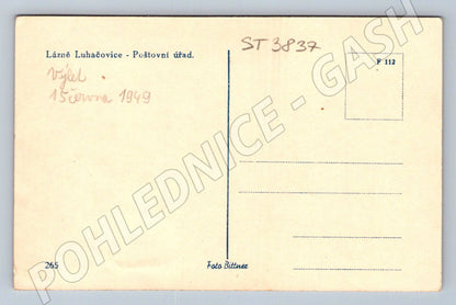 Postcard Luhačovice post office 1949 (ST3837)