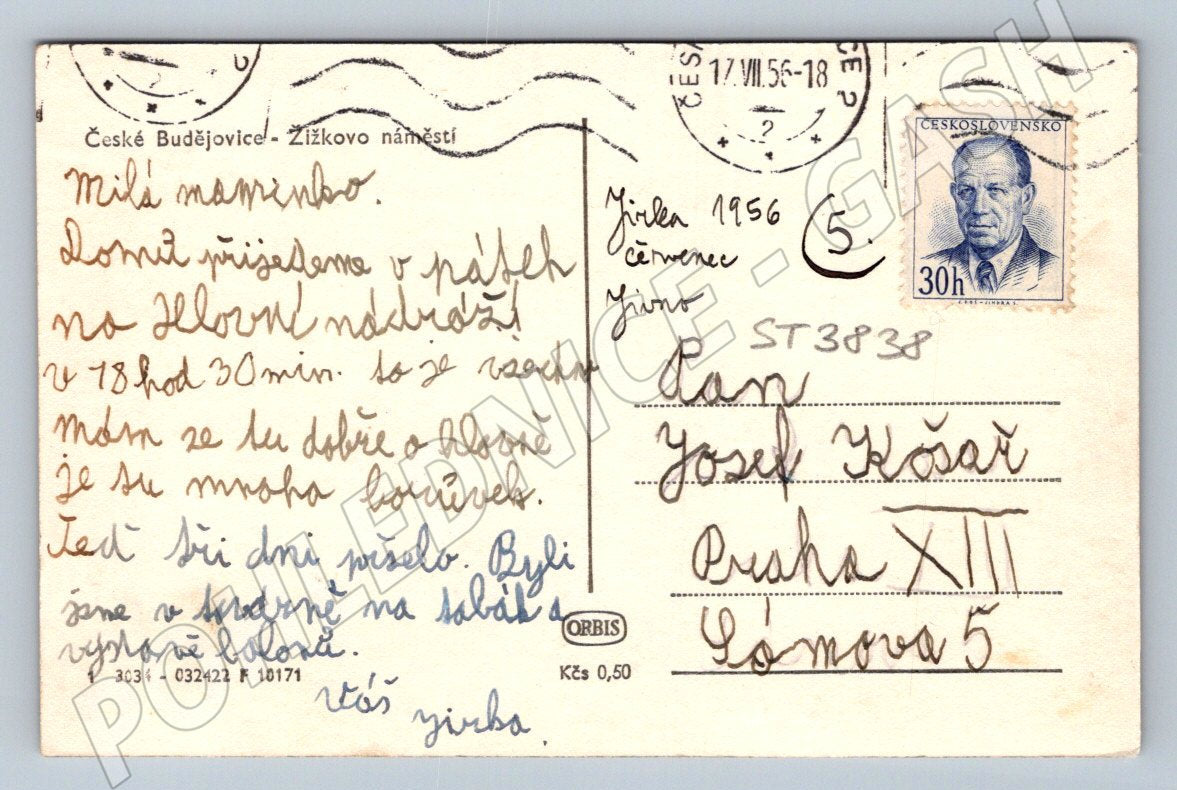 Postcard Ceske Budejovice Žižkovo Square 1956 (ST3838)