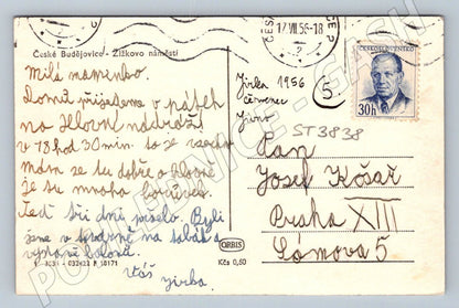 Postcard Ceske Budejovice Žižkovo Square 1956 (ST3838)