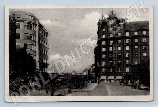 Postcard Pilsen clock tower 1946 (ST3861)