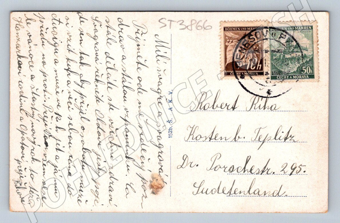 Postcard Benešov Square historical (ST3866)