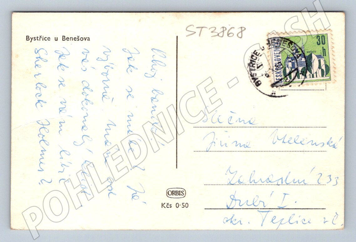 Postcard Bystřice u Benešova used by post (ST3868)