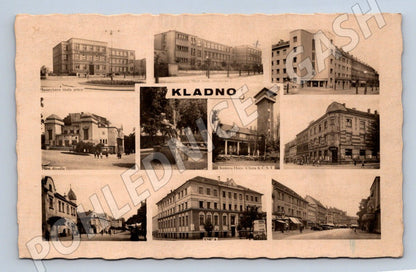 Postcard Kladno multiple shots Hitler stamp (ST3871)