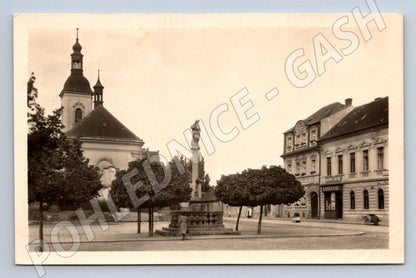 Postcard Říčany square, historical (ST3877)