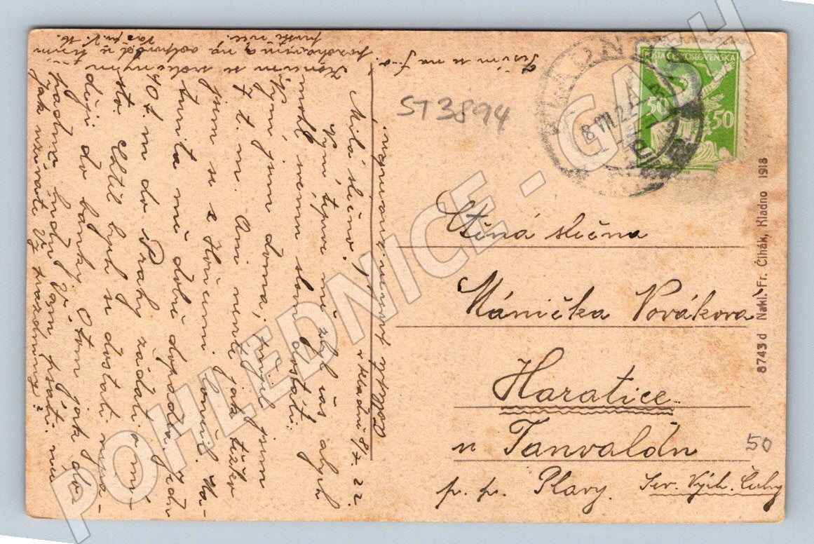 Postcard Kladno colored 1918 (ST3894)