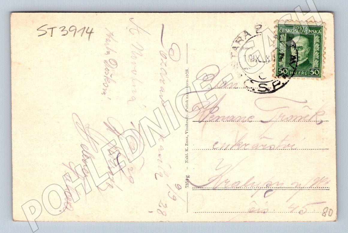 Postcard Brandýs nad Labem used 1938 (ST3914)