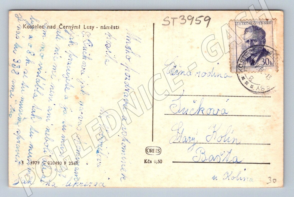 Postcard Kostelec nad Černými lesy square (ST3959)