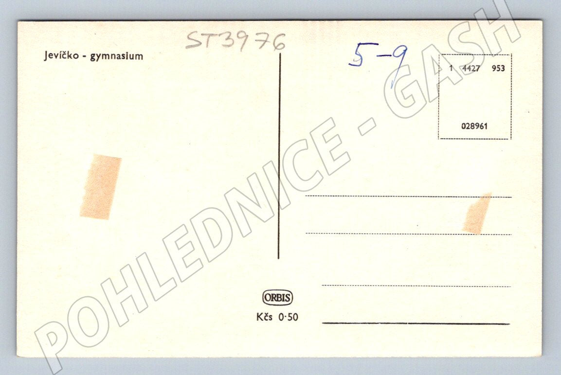 Postcard Jevíčko grammar school black and white (ST3976)