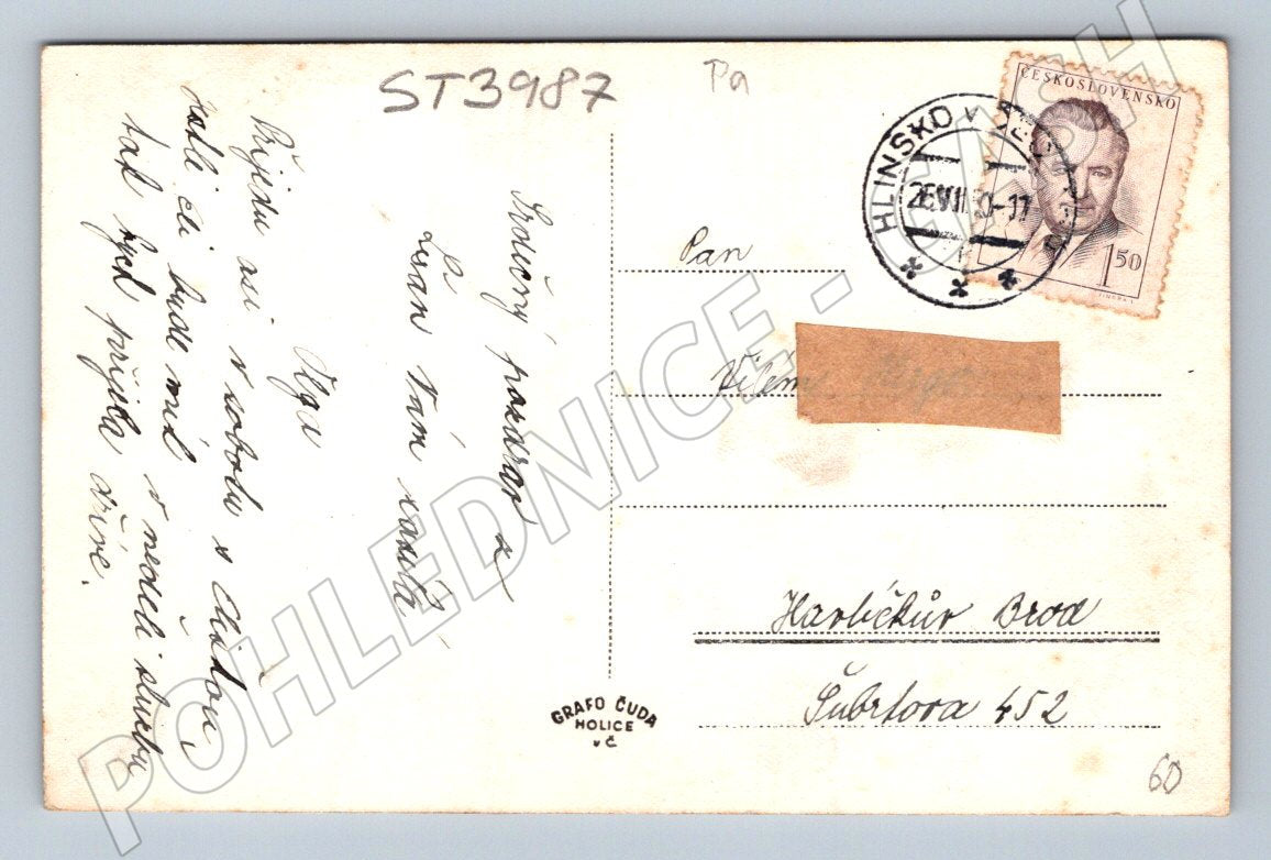 Postcard Skutec sent in 1947 (ST3987)